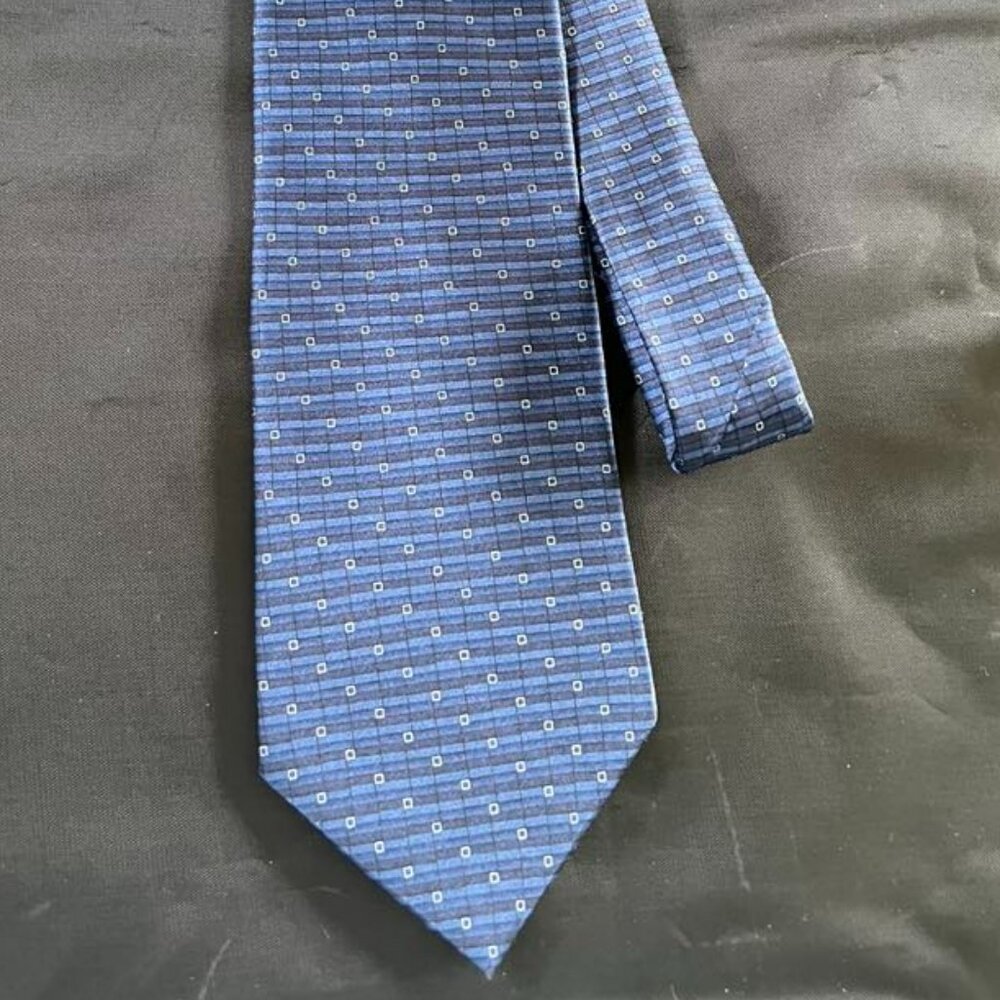 Men’s Stafford 100% Imported Silk Tie – Charcoal Gray & Blue Stripe Design